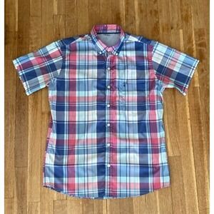 Izod Men's Large Plaid Shirt - Poly Elastane Performance Shirt Blue Red Green
